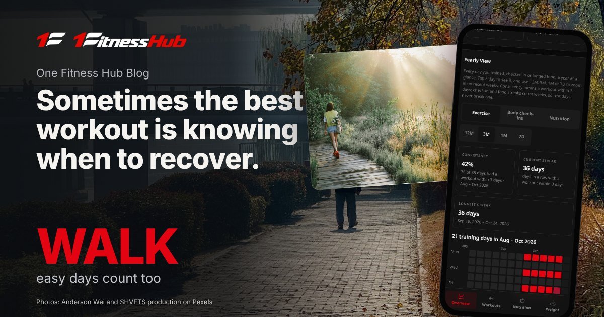 Cover: the headline over a photo of a person walking along a riverside path in autumn, beside a second photo of a woman walking a wooden path through sunlit grass and an app screen on a phone.