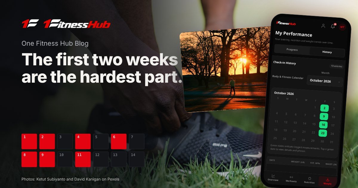 Cover: the headline over a photo of hands tying the laces of a black running shoe on grass, beside a second photo of a lone walker at sunrise among silhouetted trees in a park and an app screen on a phone.