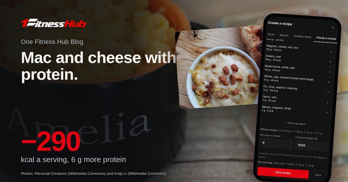 Cover: the headline over a photo of macaroni and cheese in a black bowl beside grated cheese, beside a second photo of a serving of macaroni and cheese and an app screen on a phone.