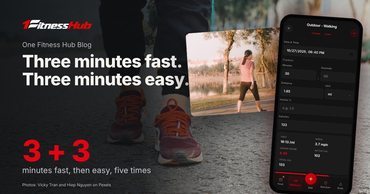 Cover: the headline over a photo of a person in dark track pants and running shoes standing on an empty country road, beside a second photo of a woman in a pink T-shirt walking along a paved path by a lake, under young trees and an app screen on a phone.
