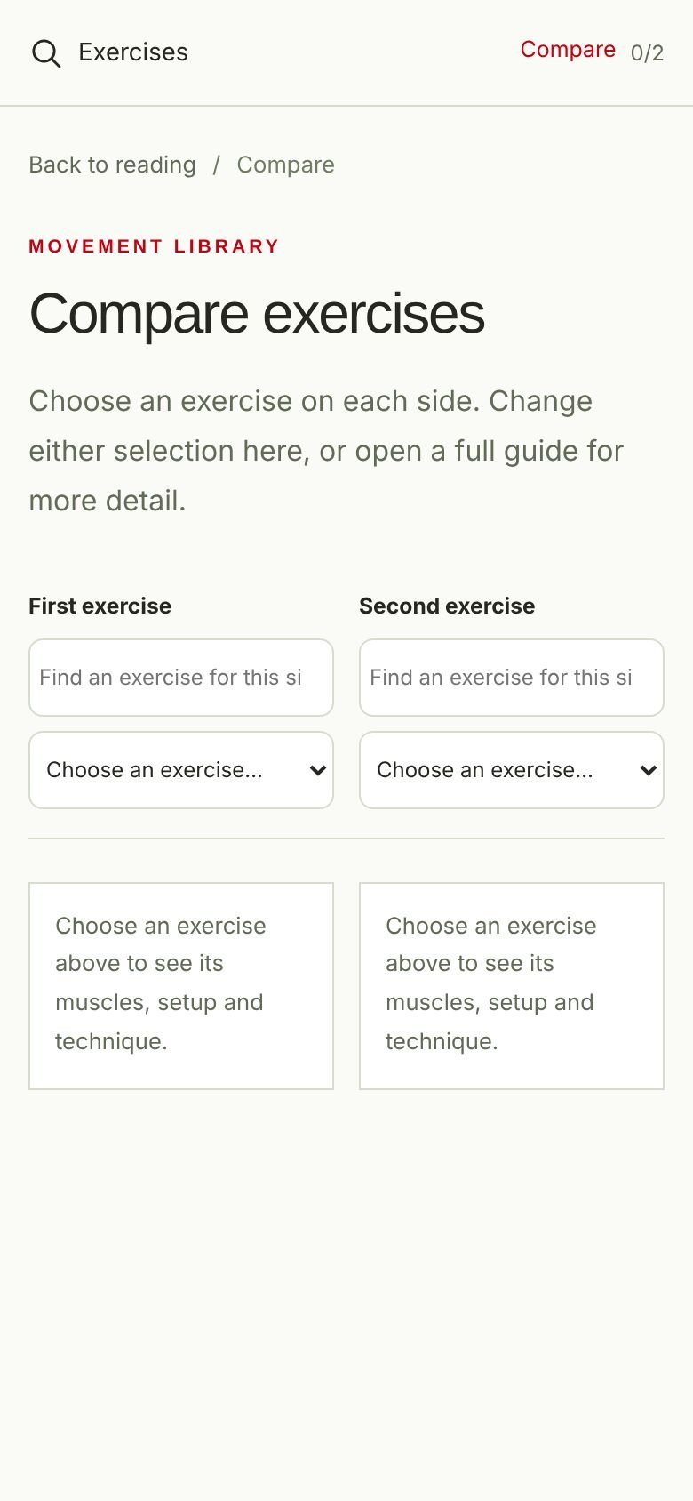 The Compare view with two selectors, each with its own search box.
