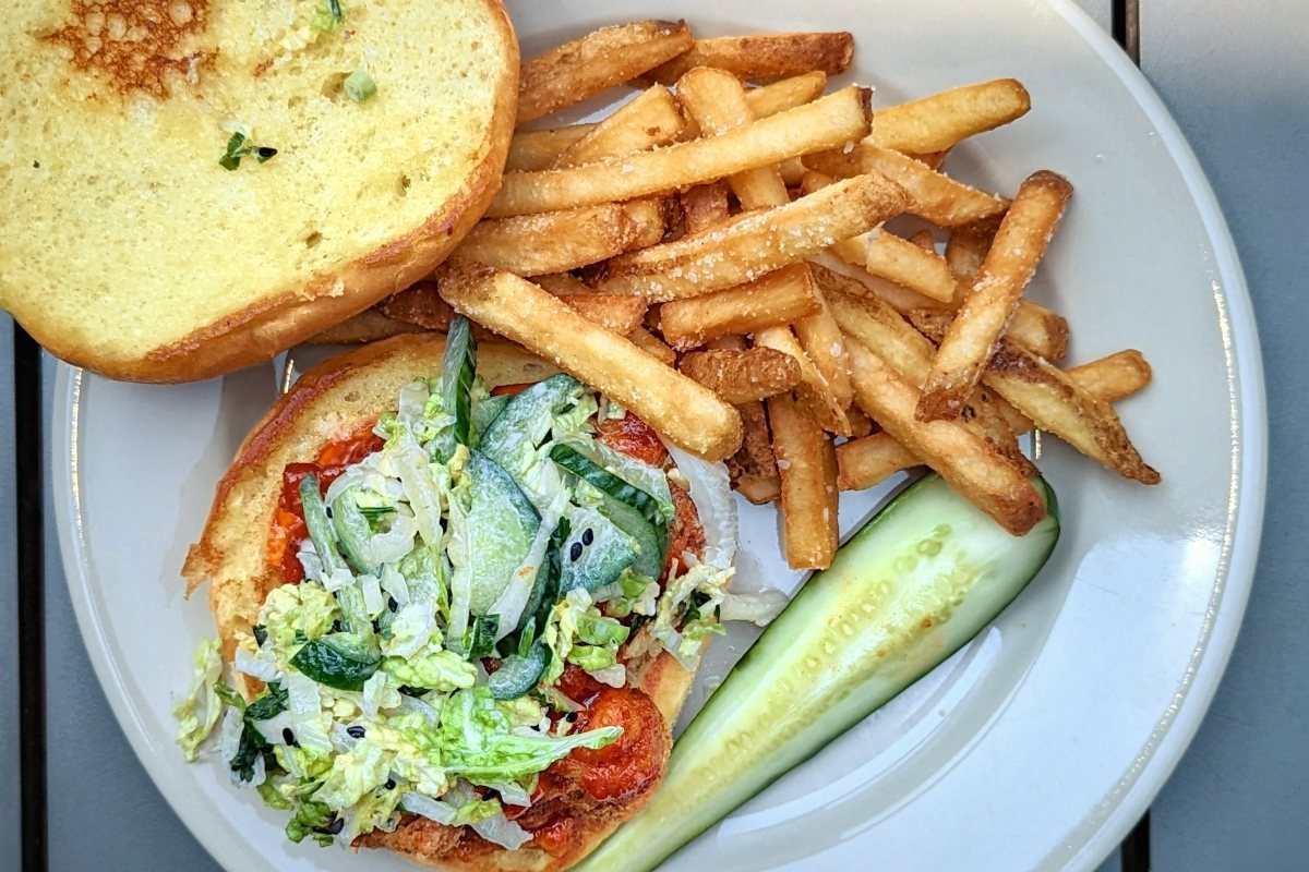 A fried chicken sandwich with slaw.