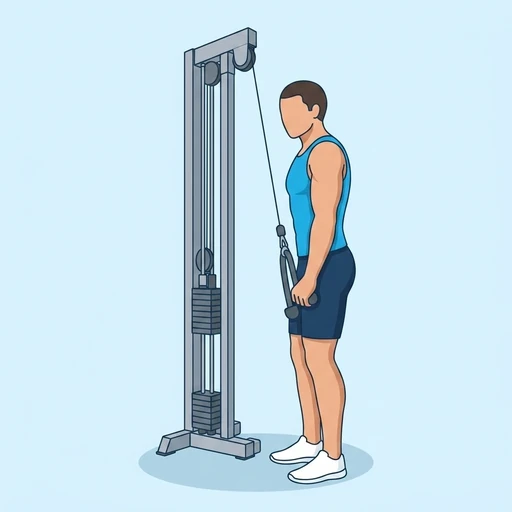 Cable single-arm triceps pushdown: Exercise illustration (peak)