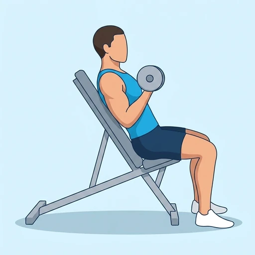 Curl inclinado con mancuernas: Ilustración del ejercicio (peak)