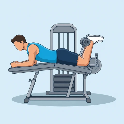 Machine plate loaded lying leg curl: Exercise illustration (peak)